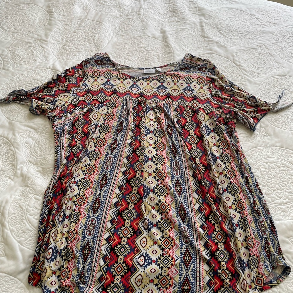 Kim Rogers Multicolor Geometric Short Sleeve Top 2x